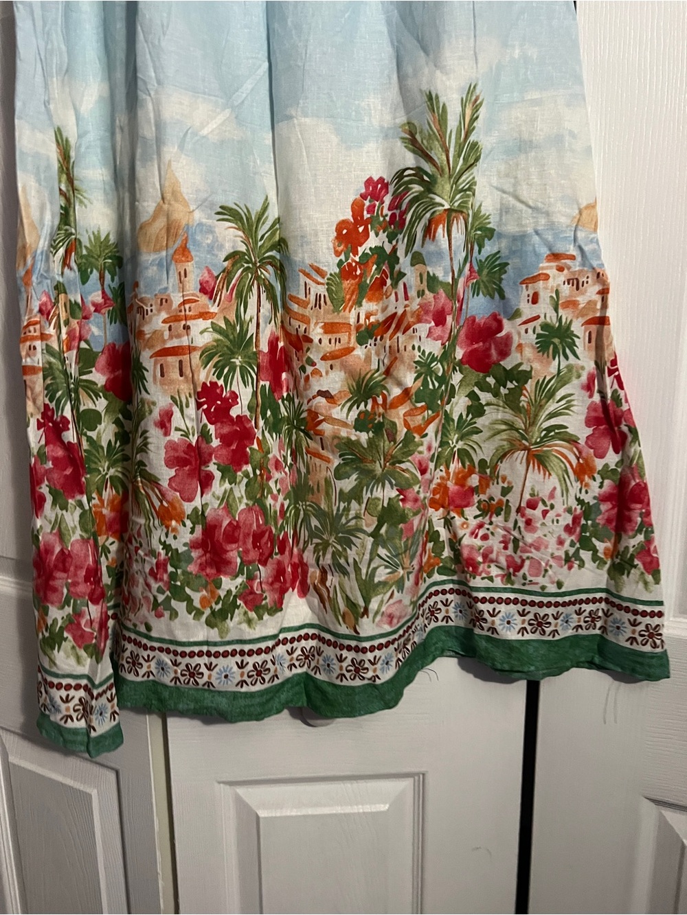 Calypso St. Barth Sky Blue Maxi Skirt with Floral Border - Picture 3 of 8